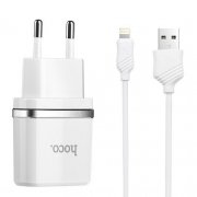 Сетевое зарядное устройство Hoco C11 для Apple (USB - Lightning) (белое)