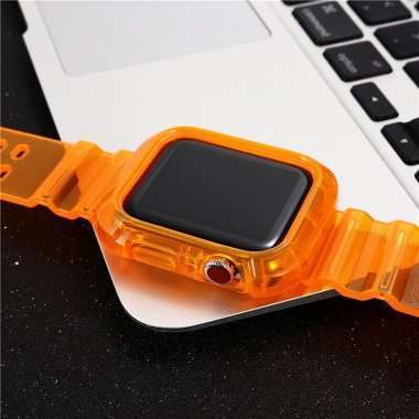 Ремешок для Apple Watch 44 mm прозрачный с кейсом (оранжевый) — 2