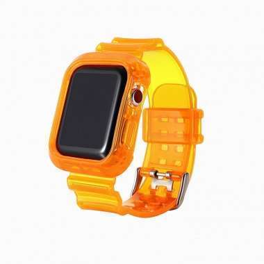Ремешок для Apple Watch 44 mm прозрачный с кейсом (оранжевый) — 1