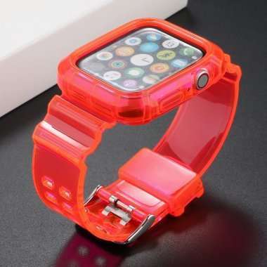 Ремешок для Apple Watch 44 mm прозрачный с кейсом (розовый) — 2