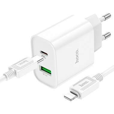 Сетевое зарядное устройство Hoco C80A Plus для Apple (Type-C - Lightning) (белое) — 1