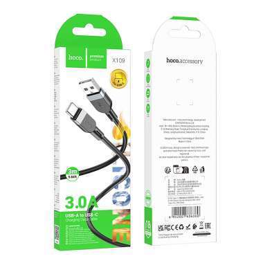 Кабель Hoco X109 (USB - Type C) 300см 3A (черный) — 6